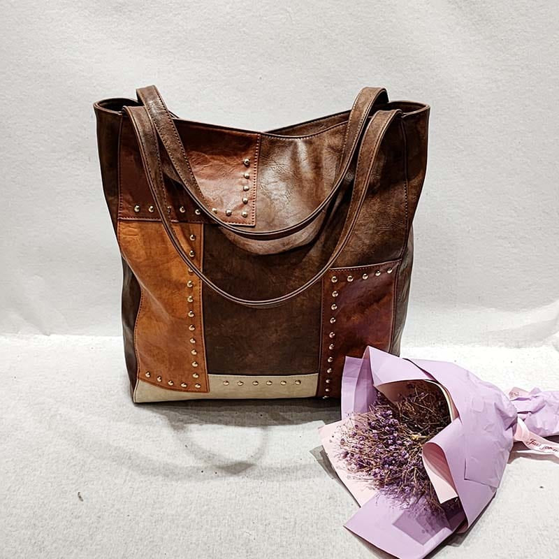 Colorblock Women Classical Colorblock Everyday Tote Multicolour PU Leather Patchwork Shoulder Handbag Purses