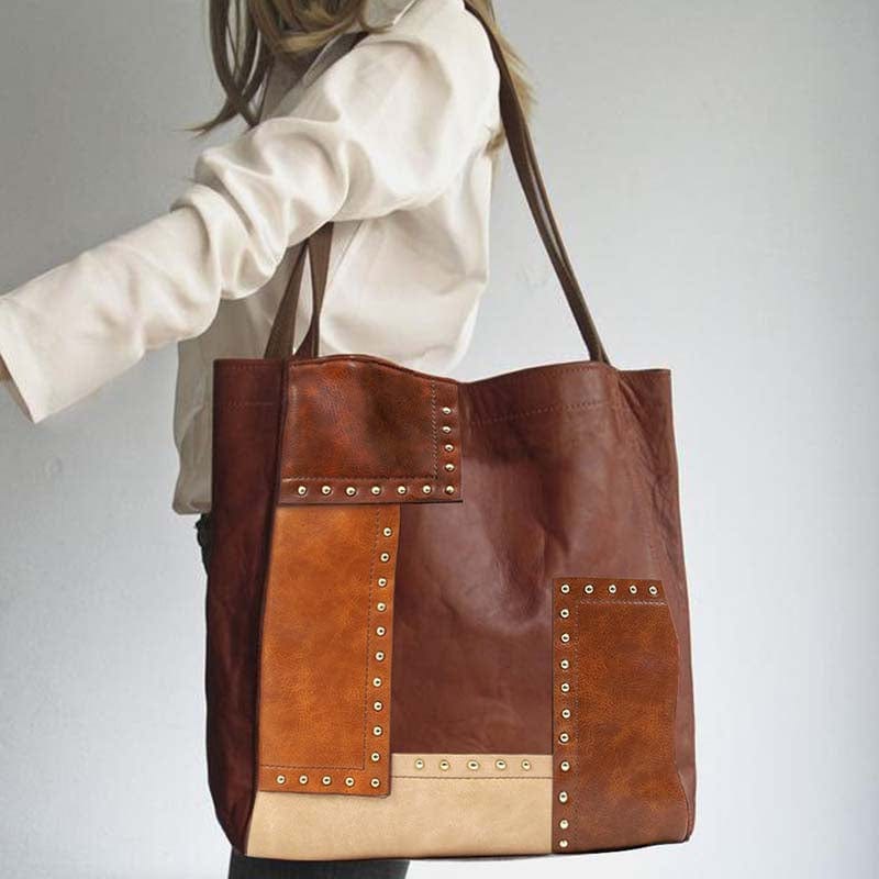 Colorblock Women Classical Colorblock Everyday Tote Multicolour PU Leather Patchwork Shoulder Handbag Purses