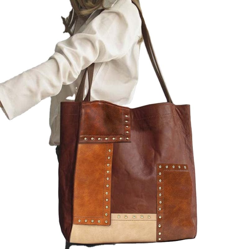 Colorblock Women Classical Colorblock Everyday Tote Multicolour PU Leather Patchwork Shoulder Handbag Purses