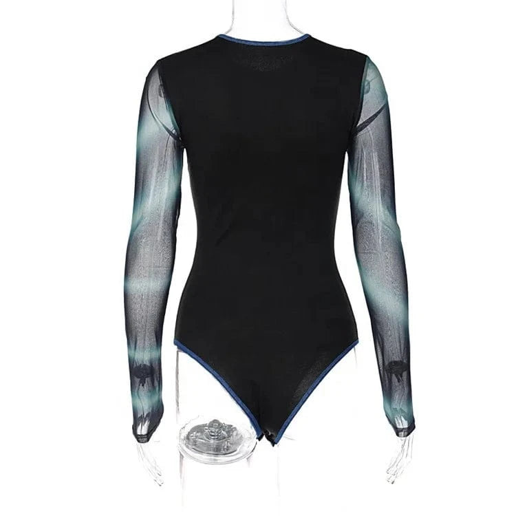 Colorful O Neck Long Sleeves 3D Print Sexy Bodycon Skinny Tops 2024 Spring Fall Fashion Bodysuit