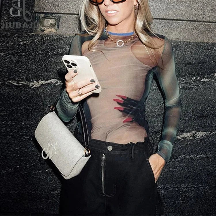 Colorful O Neck Long Sleeves 3D Print Sexy Bodycon Skinny Tops 2024 Spring Fall Fashion Bodysuit