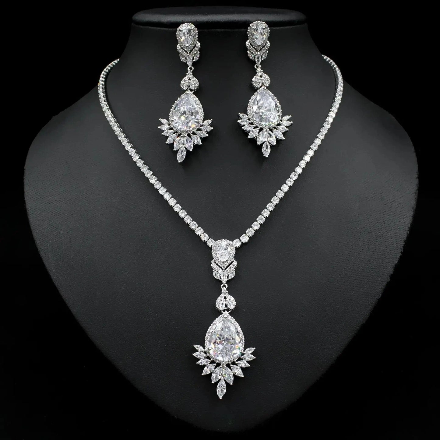 Colorful Zircon Jewelry Set Geometric Necklace Silver Needle Earring Women Fashion Bridal Wedding Jewelry Set for Mother Gift