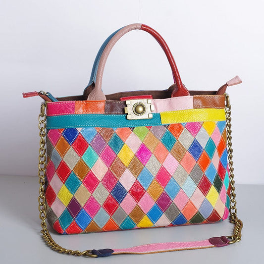 colors Manufacturers new spot colorful calf fashion large measurement leather bag chain handmade shoulder bag women