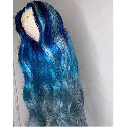 Coloured Wigs Human Hair Ombre Blue Color Silky Straight With Pre-pluck Deep Undetectable Lace Front Wigs