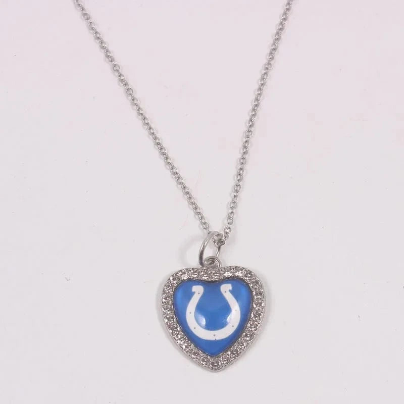colts New Arrival 32 designs rhinestone heart American football pendant charms accessories stainless steel necklace heart necklace