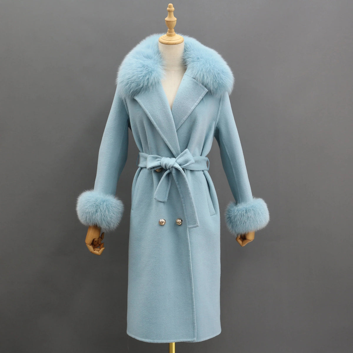 Contact us for more discounts / 13 Winter Fashion Cashmere Coat With Fox Fur Collar wholesale Wool Fur Coat Women