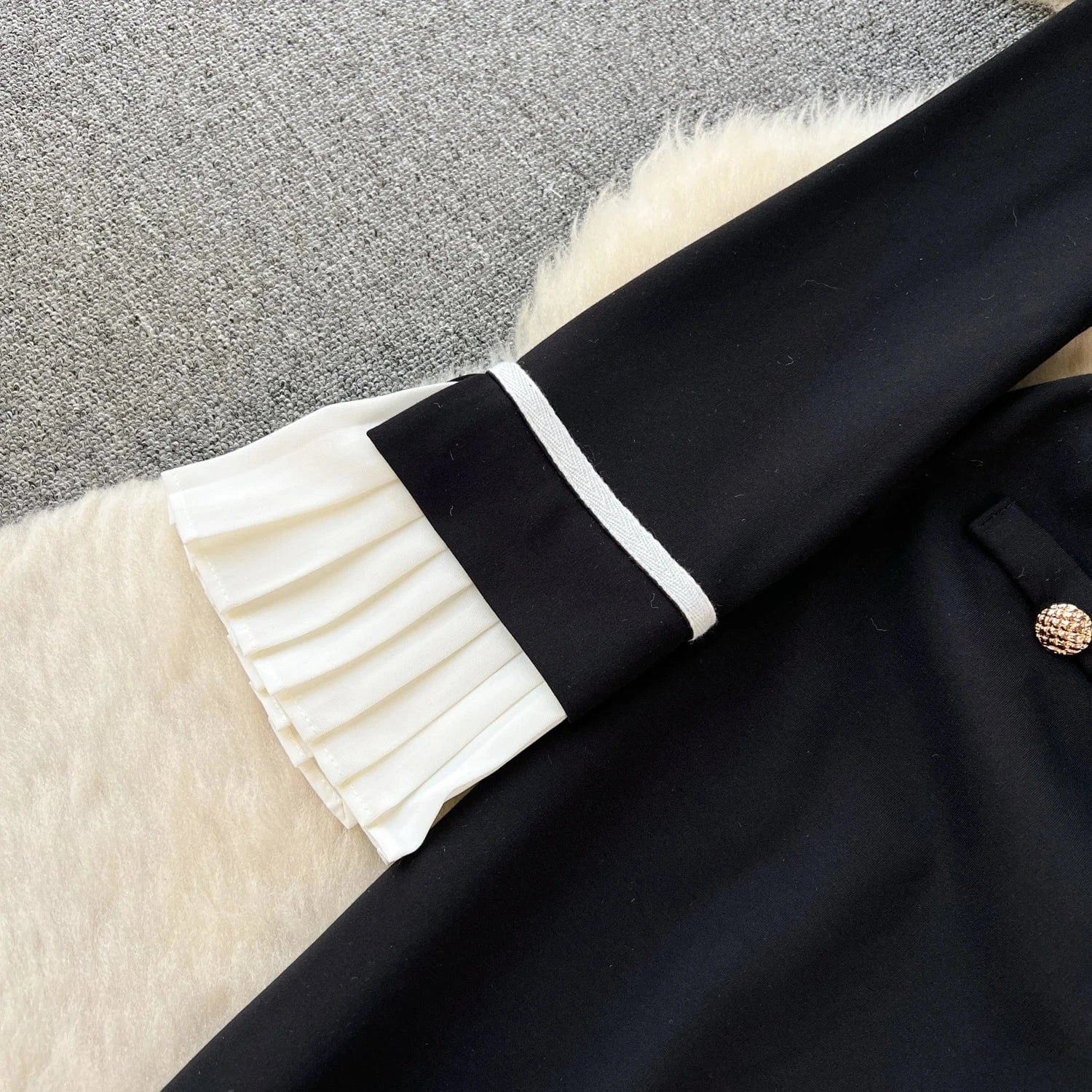 Contrast Panel Petal Neck Dress Slim Fit Black Mid Length Dress