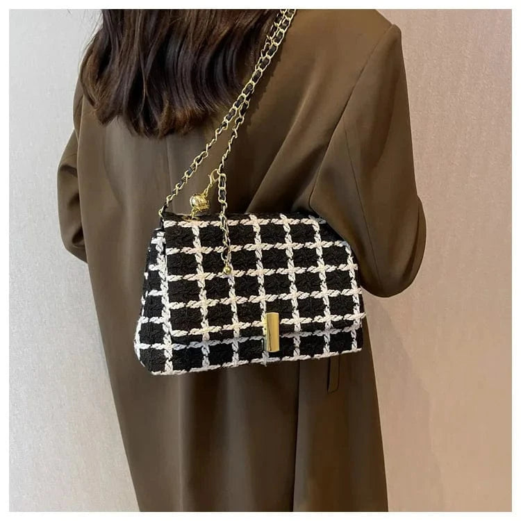 Contrast Women's Bags Luxury Designer Handbag Woolen Knitted Small Ladies Handbags Tweed Chain Shoulder Messenger Bags for Women