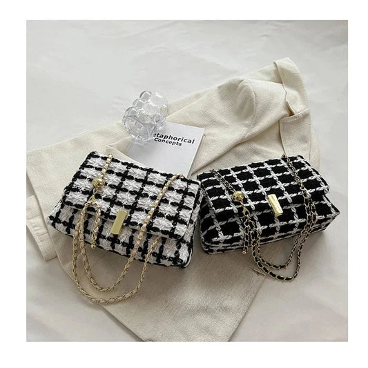 Contrast Women's Bags Luxury Designer Handbag Woolen Knitted Small Ladies Handbags Tweed Chain Shoulder Messenger Bags for Women