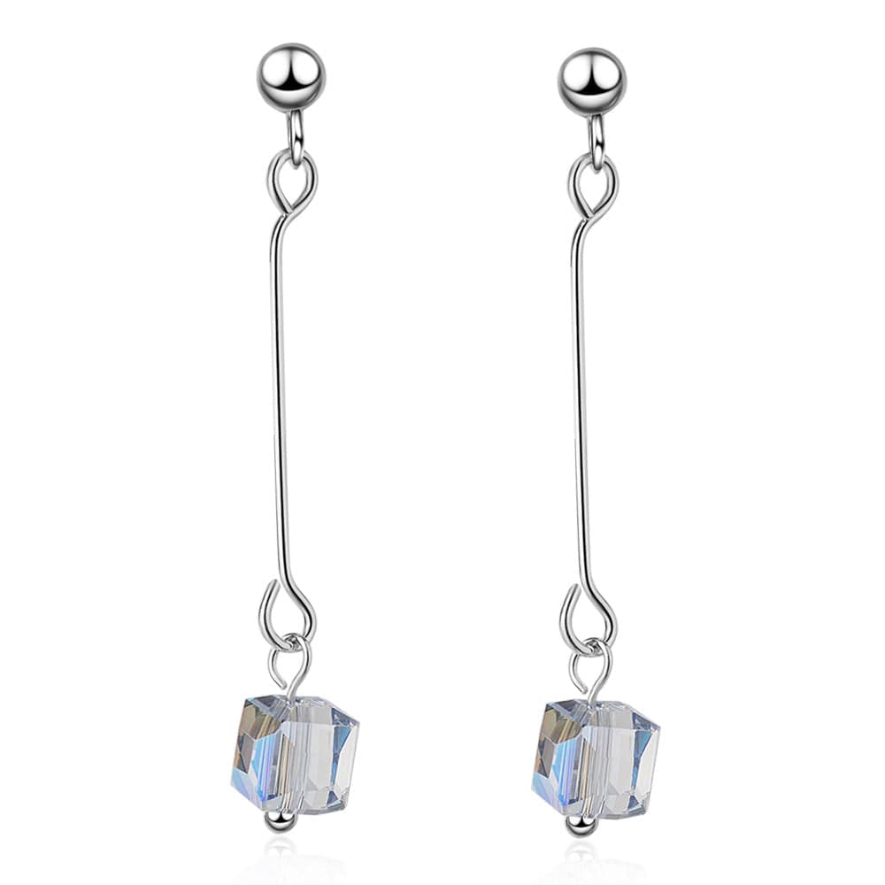 Copper White gold plated New Women Long Tassel Aurora Sugar Cube Square 925 Sterling Silver Temperament Personality Fashion Female Dangle Stud Earrings