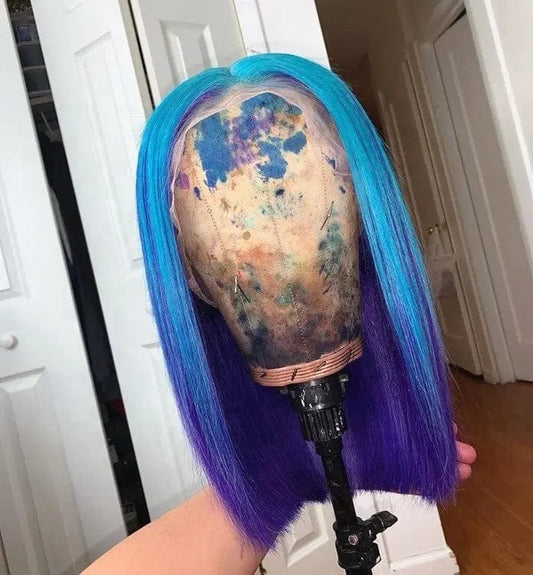 Cosplay Ombre Blue Color Middle Part Bob Hair