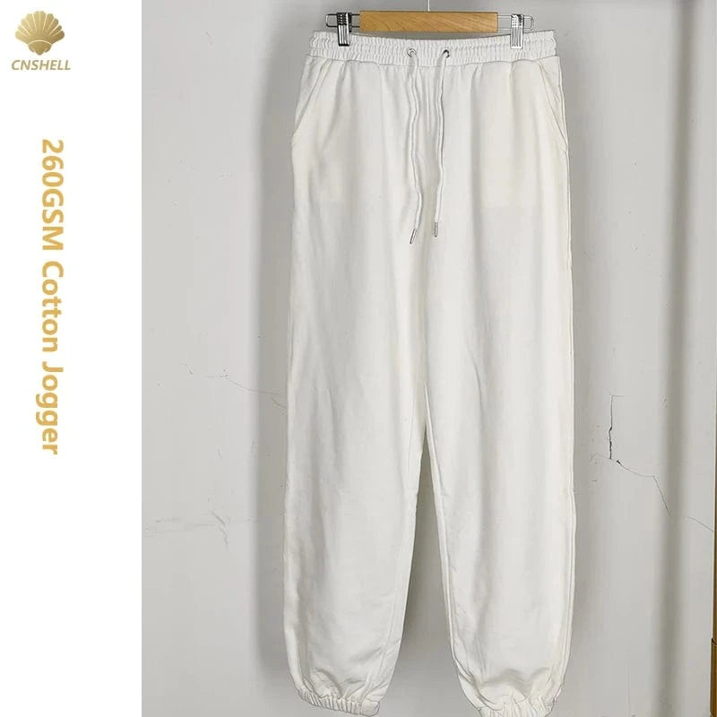 Cotton Terry Women Crop hoodie+ Jogger two piece casual wear set 260gsm breathable Cropped hoodies with Sweatpants