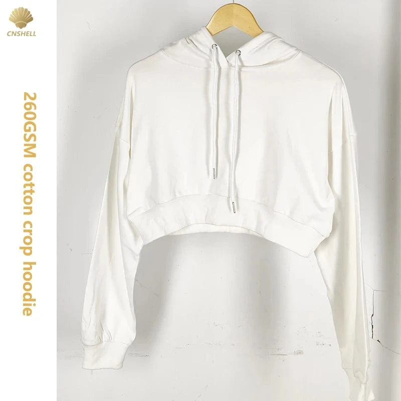 Cotton Terry Women Crop hoodie+ Jogger two piece casual wear set 260gsm breathable Cropped hoodies with Sweatpants