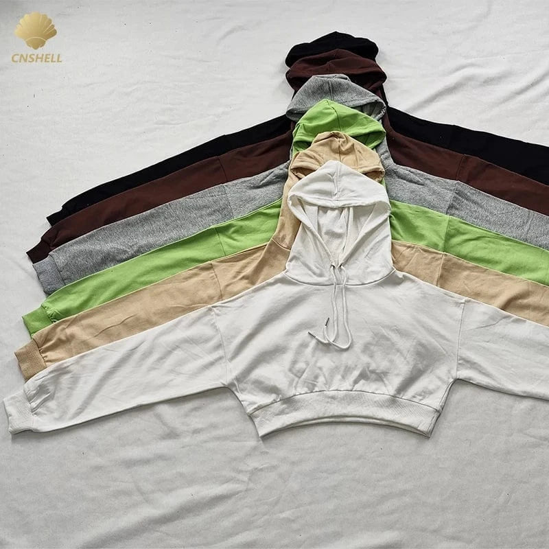 Cotton Terry Women Crop hoodie+ Jogger two piece casual wear set 260gsm breathable Cropped hoodies with Sweatpants