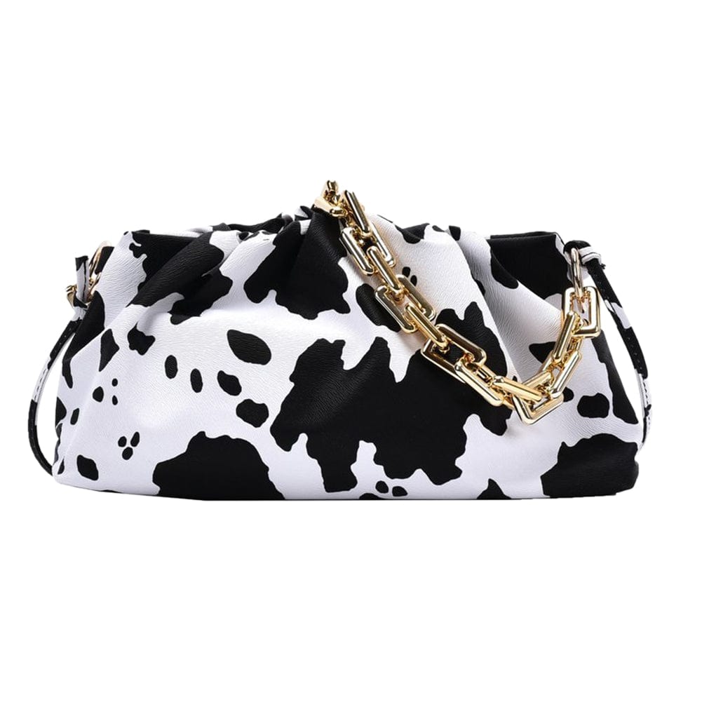 Cow Zebra Cow Animal Pattern Chain Shoulder PU Leather Pouch Handbag Women Underarm Ladies Cloud Bags