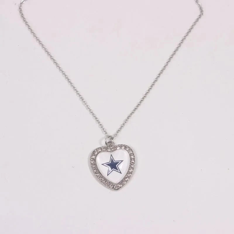 cowboys New Arrival 32 designs rhinestone heart American football pendant charms accessories stainless steel necklace heart necklace
