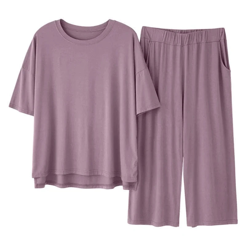 Cozy modal spandex crew neck short sleeve t shirt with short two piece sets lounge wear live room wearing sleeve wear