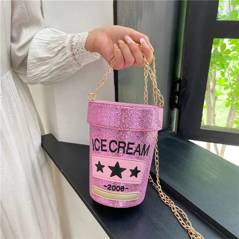 Creative Funny Embroidery Letters Women Barrel-shaped Purses Handbags Cylinder Shoulder Bags Ladies Laser Glitter Messenger Bag