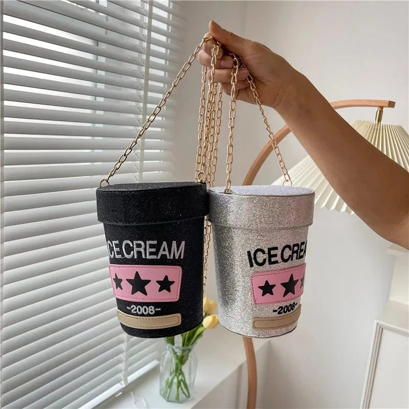 Creative Funny Embroidery Letters Women Barrel-shaped Purses Handbags Cylinder Shoulder Bags Ladies Laser Glitter Messenger Bag
