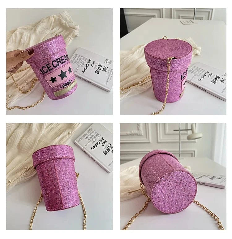 Creative Funny Embroidery Letters Women Barrel-shaped Purses Handbags Cylinder Shoulder Bags Ladies Laser Glitter Messenger Bag