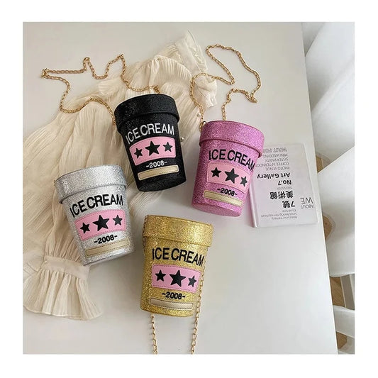 Creative Funny Embroidery Letters Women Barrel-shaped Purses Handbags Cylinder Shoulder Bags Ladies Laser Glitter Messenger Bag