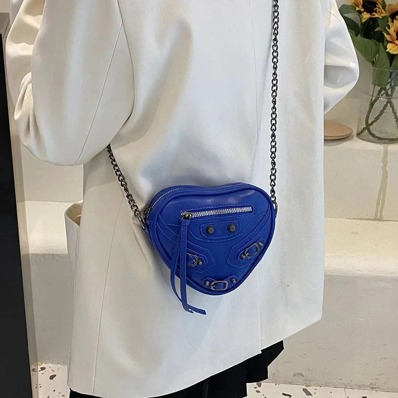 Creative Love Heart Purses Riveted Women's One Shoulder Crossbody Bag Mini Motorcycle Handbags Small Y2K Girls Messenger