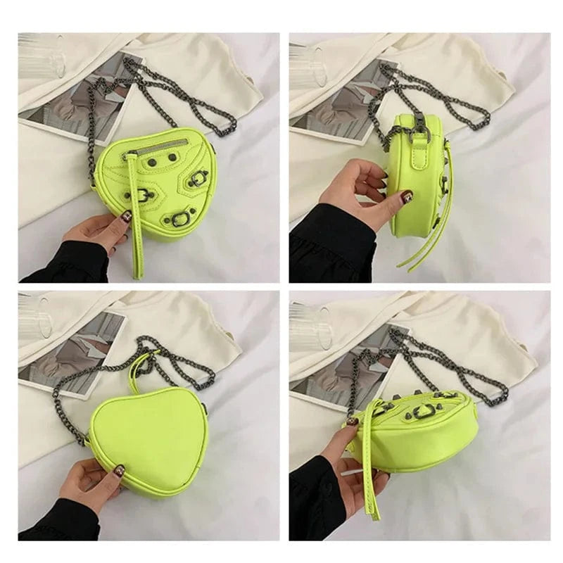 Creative Love Heart Purses Riveted Women's One Shoulder Crossbody Bag Mini Motorcycle Handbags Small Y2K Girls Messenger