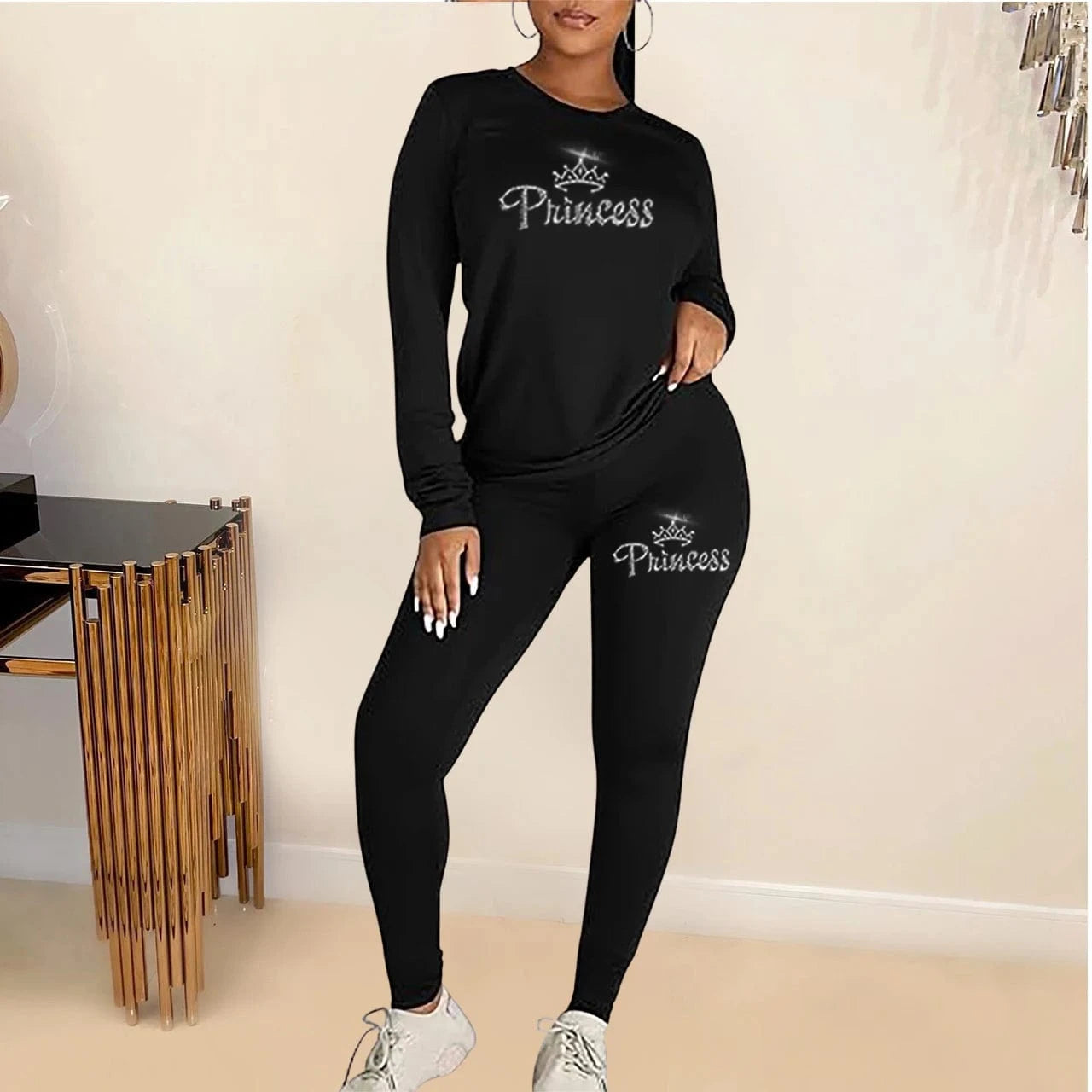 Crewneck T-shirt, long-sleeved leggings, Valentine's Day LOVE, hot diamond series, casual two-piece set