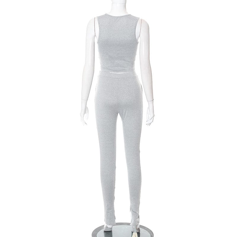 Crop Top And Pants Fit Fashion Casual Sleeveless Solid Women 2 Piece Set