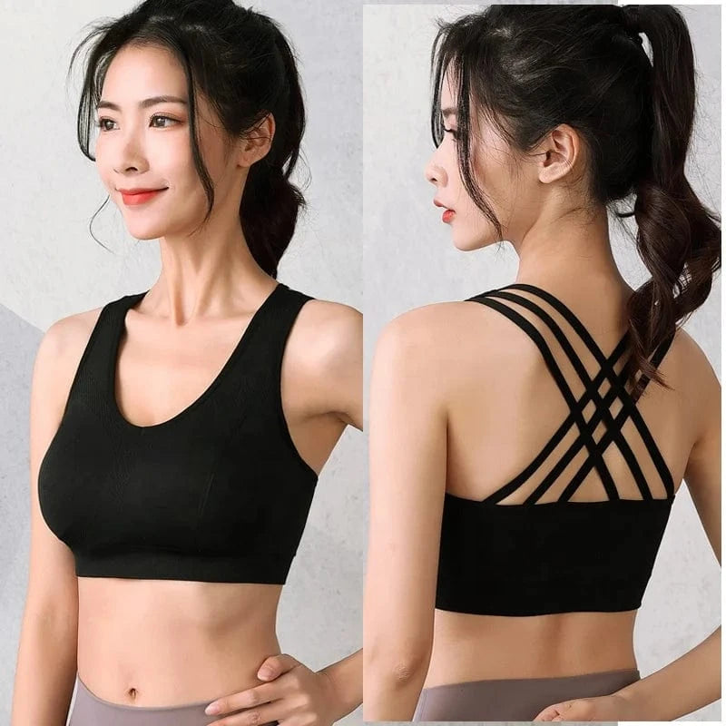Cross Beauty Back Shoulder Straps Sujetador Deportivo Seamless Wireless Fitness Gym Yoga Bra High Impact Sports Bra For Womens