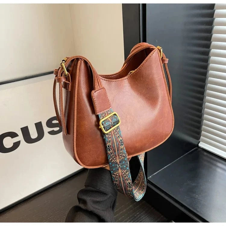 Crossbody Bags for Women Stylish Wide Strap Shoulder Bag PU Leather Daily Use Purses and Handbags with Zipper