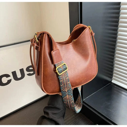 Crossbody Bags for Women Stylish Wide Strap Shoulder Bag PU Leather Daily Use Purses and Handbags with Zipper
