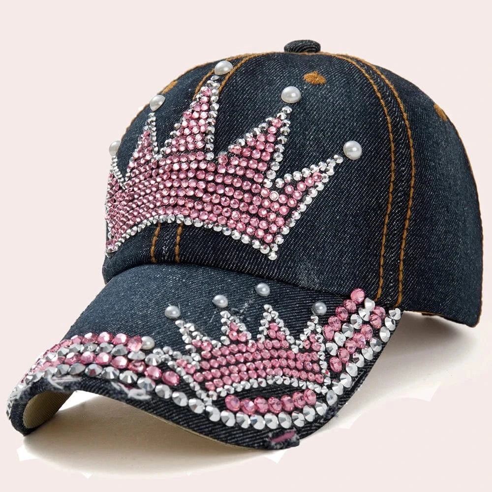 crown new fashion sisterhood leisure style TLOD custom crown inlaid pink rhinestone pearl cowboy hat