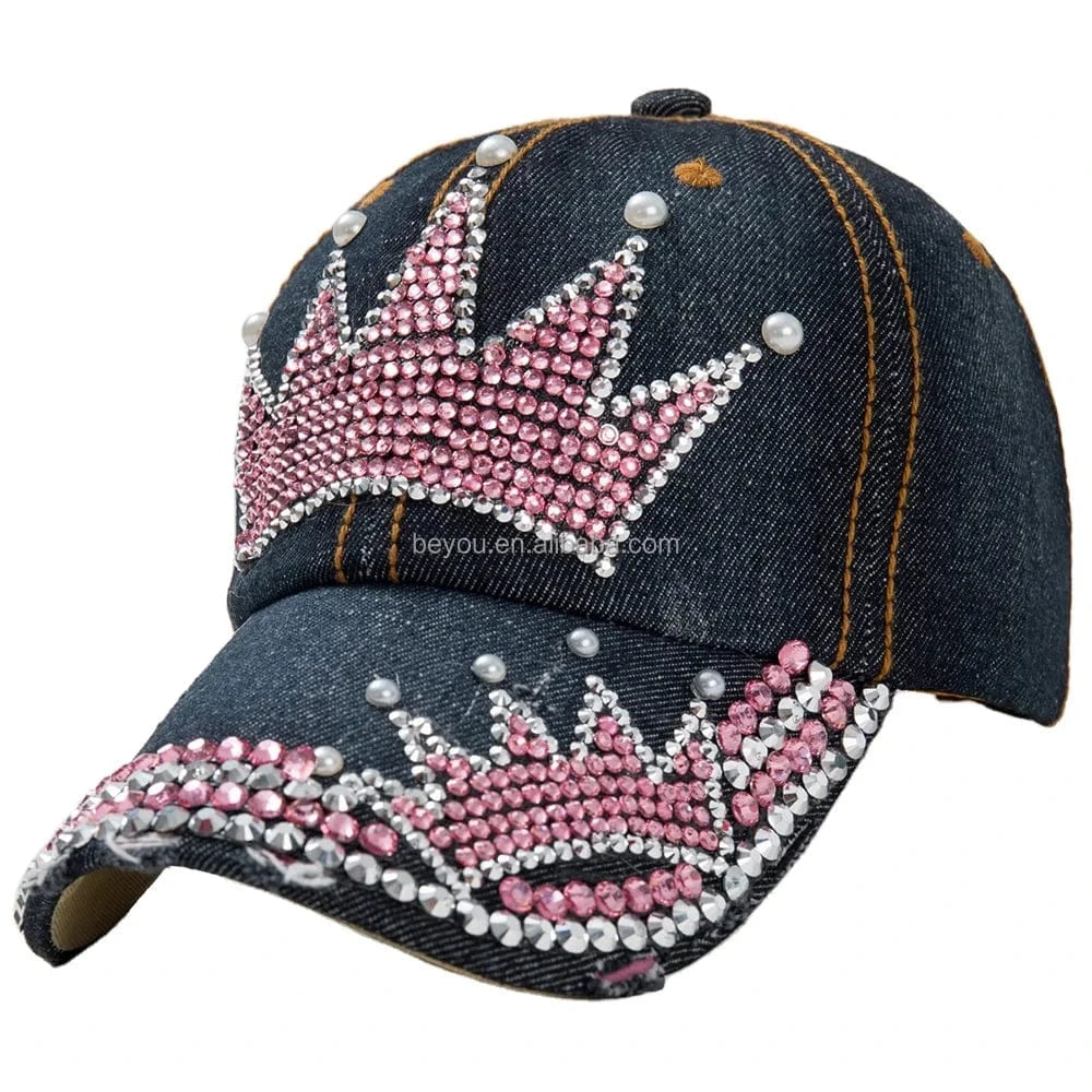 crown new fashion sisterhood leisure style TLOD custom crown inlaid pink rhinestone pearl cowboy hat