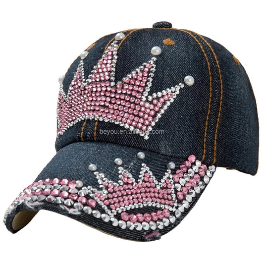 crown new fashion sisterhood leisure style TLOD custom crown inlaid pink rhinestone pearl cowboy hat