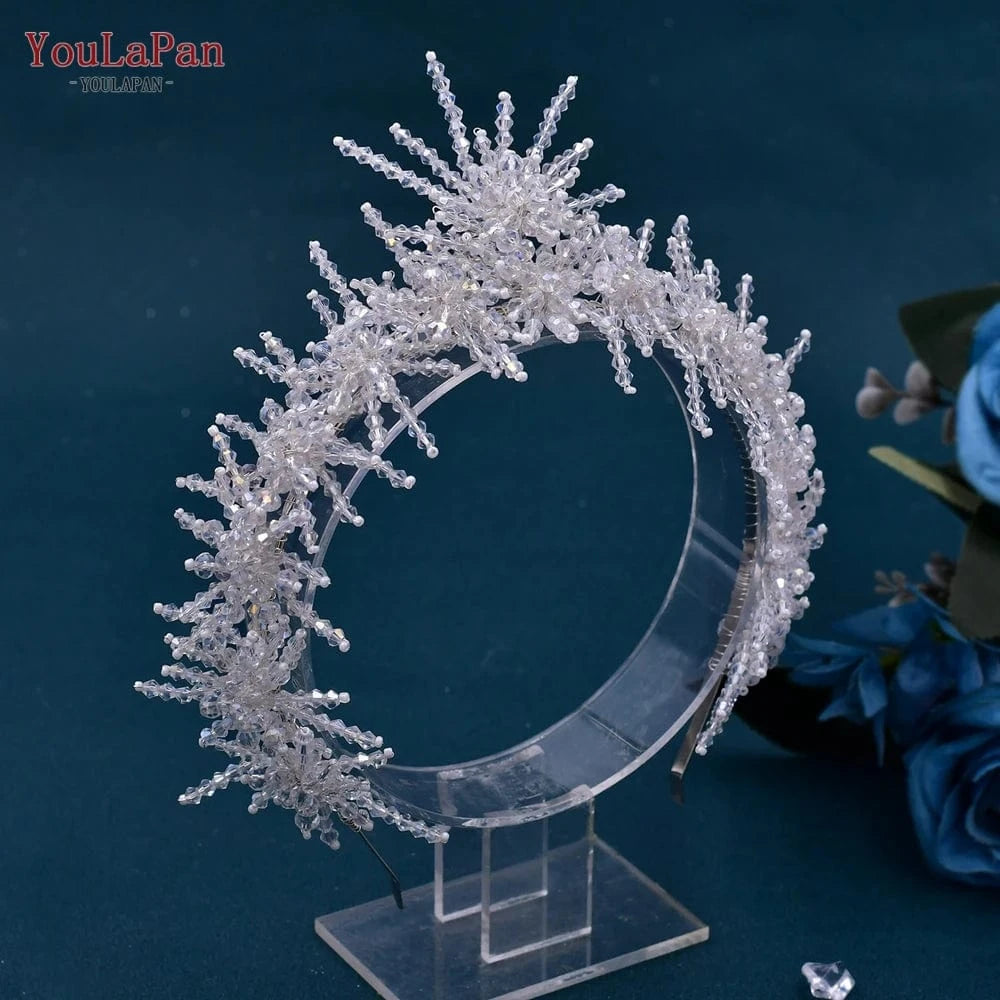 Crown YouLaPan HP488 Popular Hair Accessories Clear Crystal Tiara Earrings Ladies Boho Crystal Crown Bridal Headband Wedding Crown