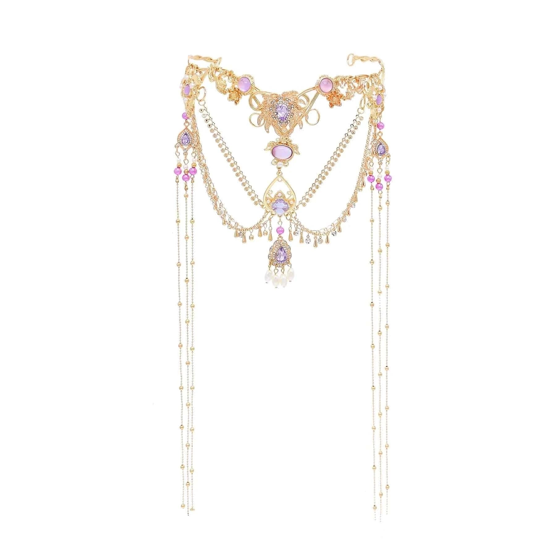 Crystal Beads Long Tassels Chinese Bridal Hair Accessories Crown Zircon Headwear Women's Party Jewelry Gifts