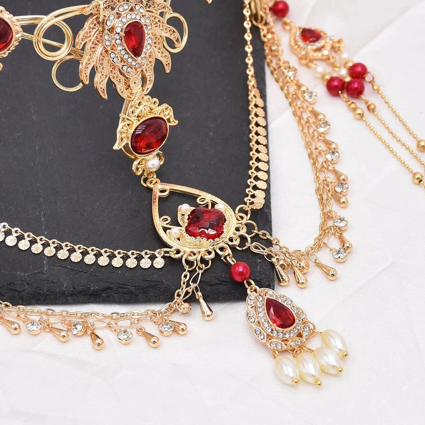 Crystal Beads Long Tassels Chinese Bridal Hair Accessories Crown Zircon Headwear Women's Party Jewelry Gifts