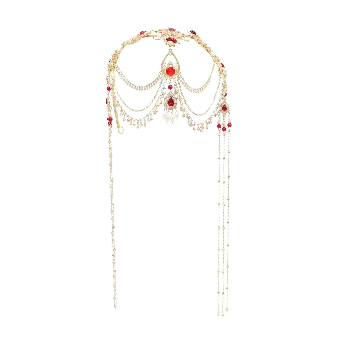 Crystal Beads Long Tassels Chinese Bridal Hair Accessories Crown Zircon Headwear Women's Party Jewelry Gifts