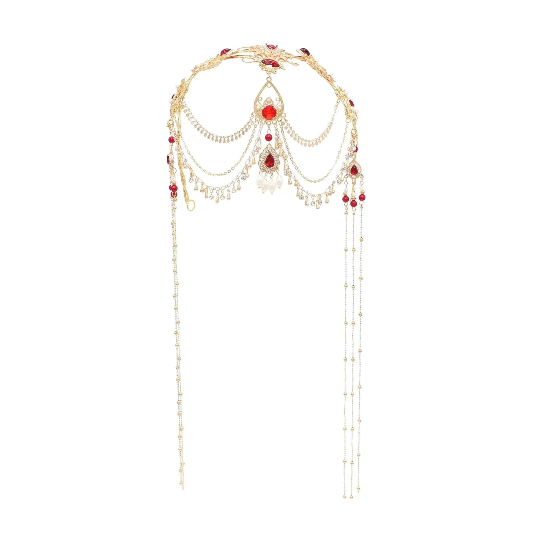 Crystal Beads Long Tassels Chinese Bridal Hair Accessories Crown Zircon Headwear Women's Party Jewelry Gifts