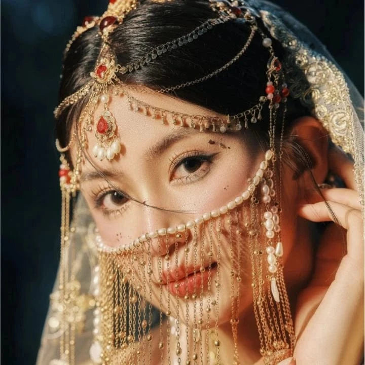 Crystal Beads Long Tassels Chinese Bridal Hair Accessories Crown Zircon Headwear Women's Party Jewelry Gifts