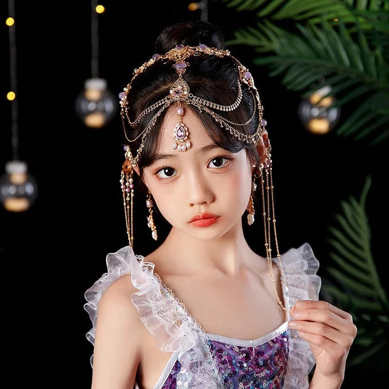 Crystal Beads Long Tassels Chinese Bridal Hair Accessories Crown Zircon Headwear Women's Party Jewelry Gifts