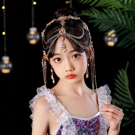 Crystal Beads Long Tassels Chinese Bridal Hair Accessories Crown Zircon Headwear Women's Party Jewelry Gifts