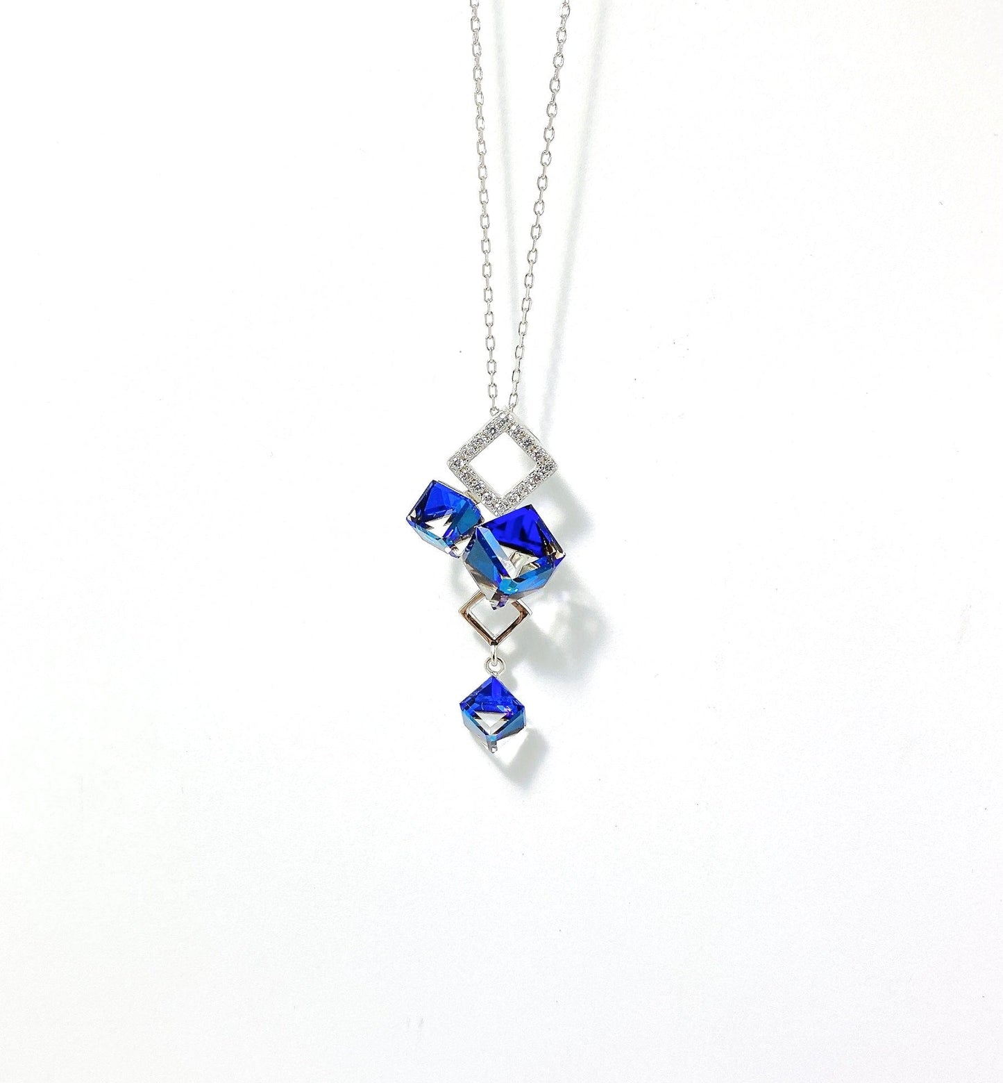 crystal candy necklace / 16+2 inches / White gold 2023 S925 Sterling Silver 18k Gold Plated Blue Crystal Candy Pendant Necklace Jewelry for Women