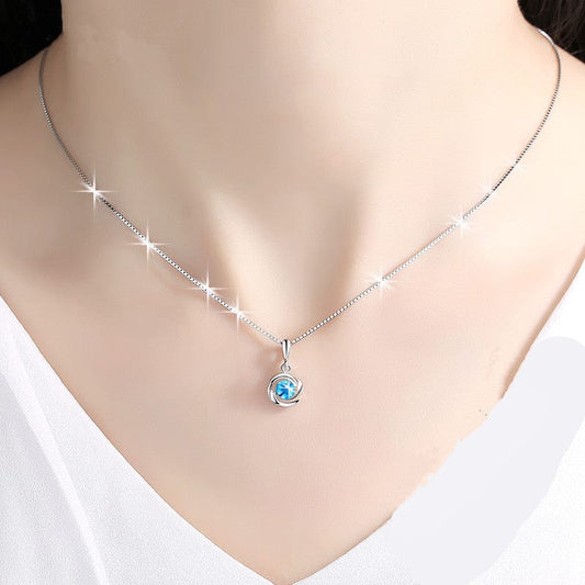 crystal piano pendant / Blue Love Heart Pendant Necklace with Birthstone Crystals for 12 Months, Jewelry Gifts for Women Silver Filled
