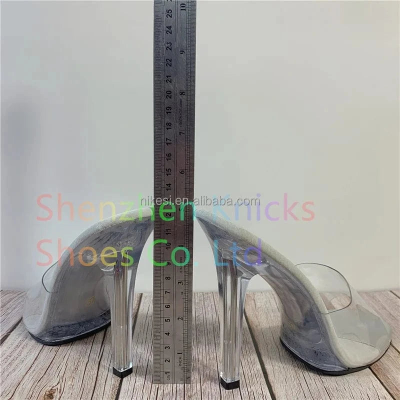 Crystal transparent Bikini model bodybuilding special sexy high heels standard heel height 12cm waterproof platform 1cm