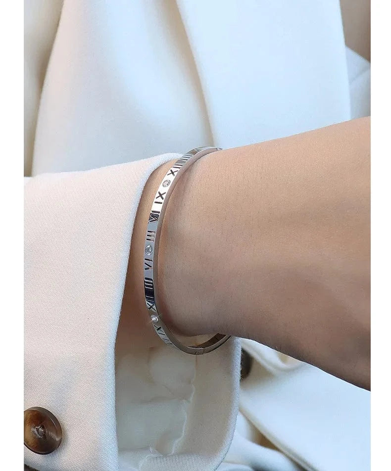 cuff bangle / 2 Lewell Ins Trendy Roman Numerals Bracelet Gold Cuff Bangle 18K Gold PVD Plated Stainless Steel Bangle For Women