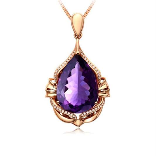 currency / Rose Gold Amethyst Pendant Fashion plated 18K Gold Amethyst full diamond necklace low luxury color gem clavicle chain for women