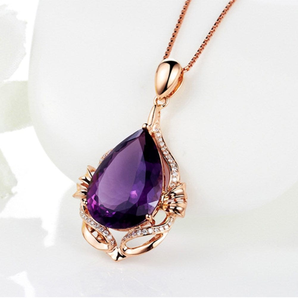 currency / Rose Gold Amethyst Pendant Fashion plated 18K Gold Amethyst full diamond necklace low luxury color gem clavicle chain for women