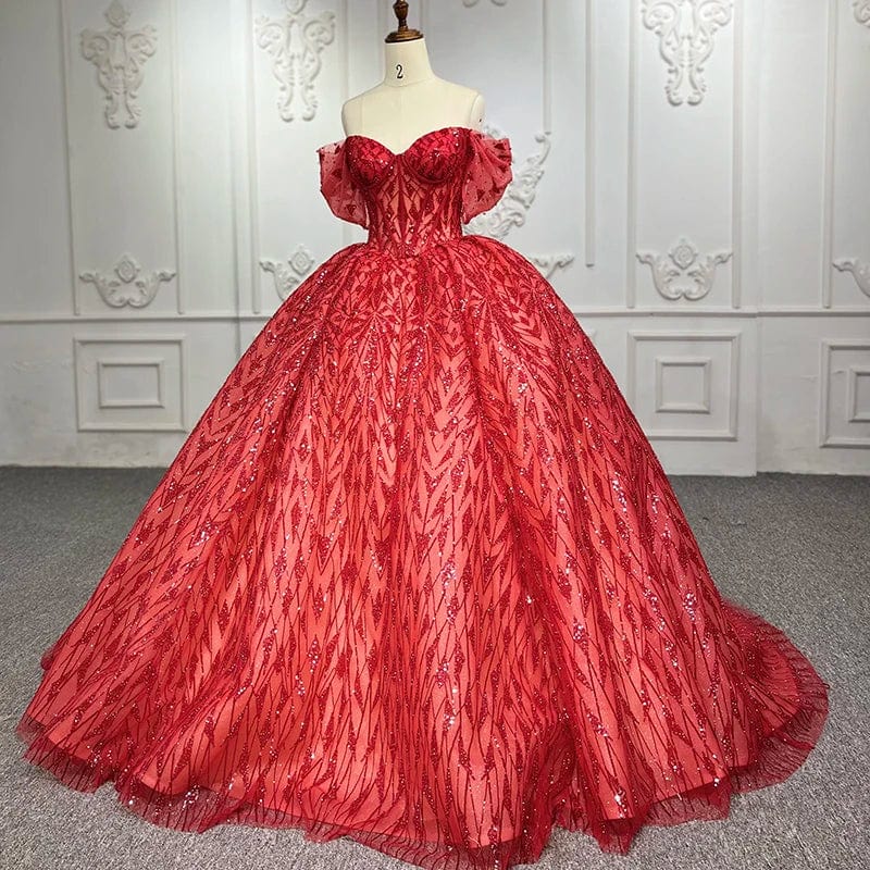 custom / 1 Red Sequins Bow Off Shoulder Bridal Gowns For Evening Dress Jancember 9936-1